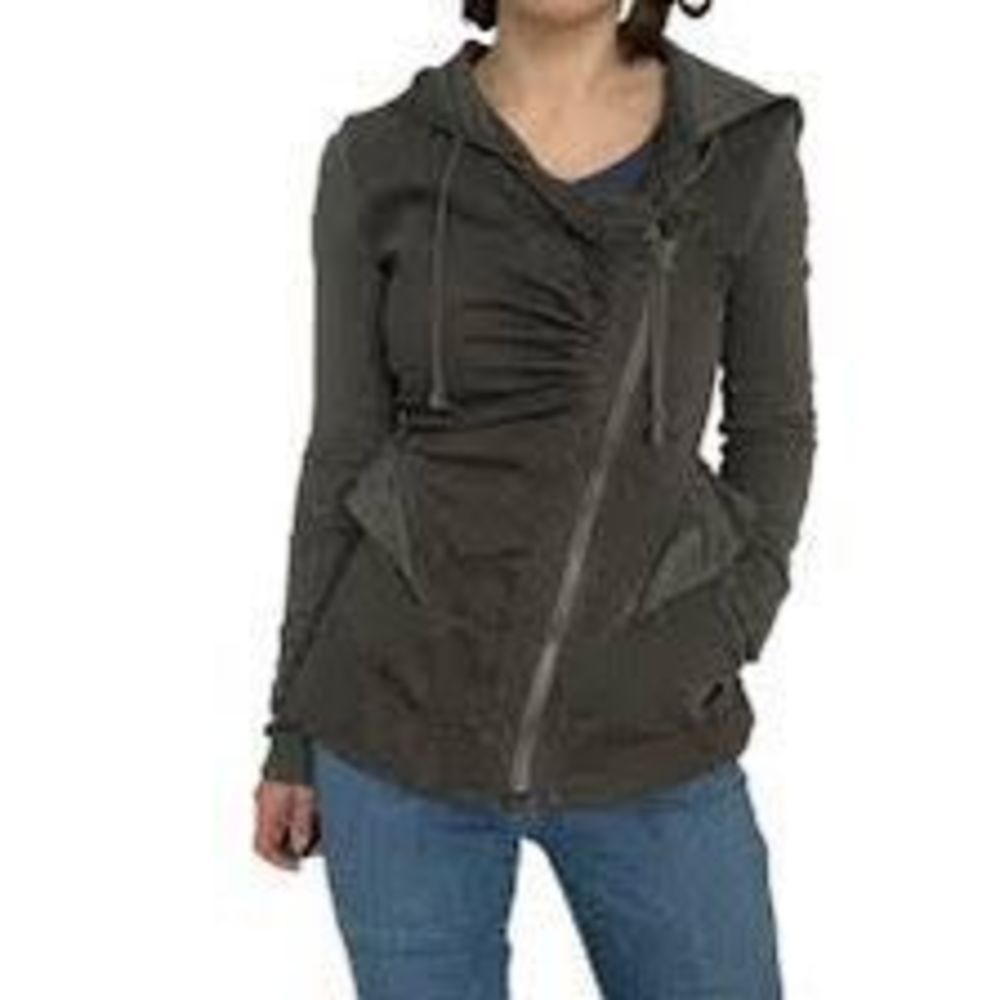 Prairie Underground Zip Front Hoodie Jacket Asymmetrical Ruffle Size M Graphite